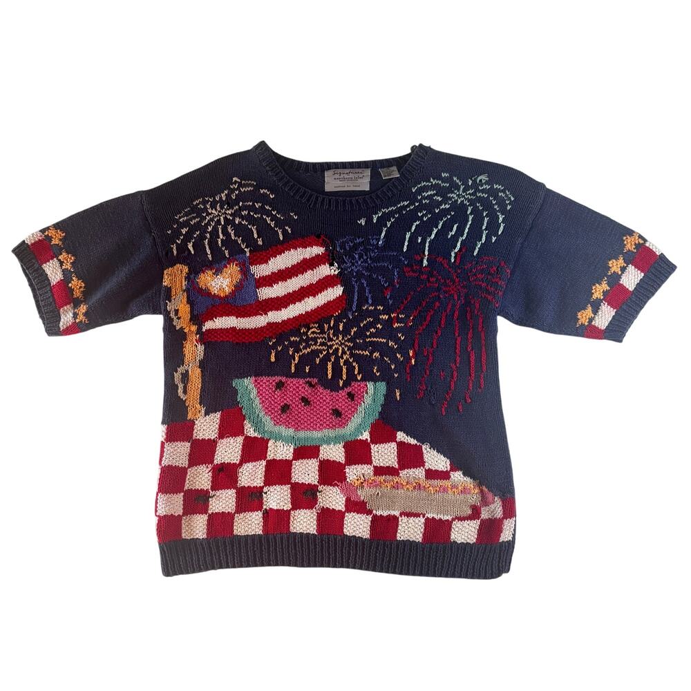 Vintage Signatures Northern Isles Hand Knit USA 4th America Sweater Wounded Bird